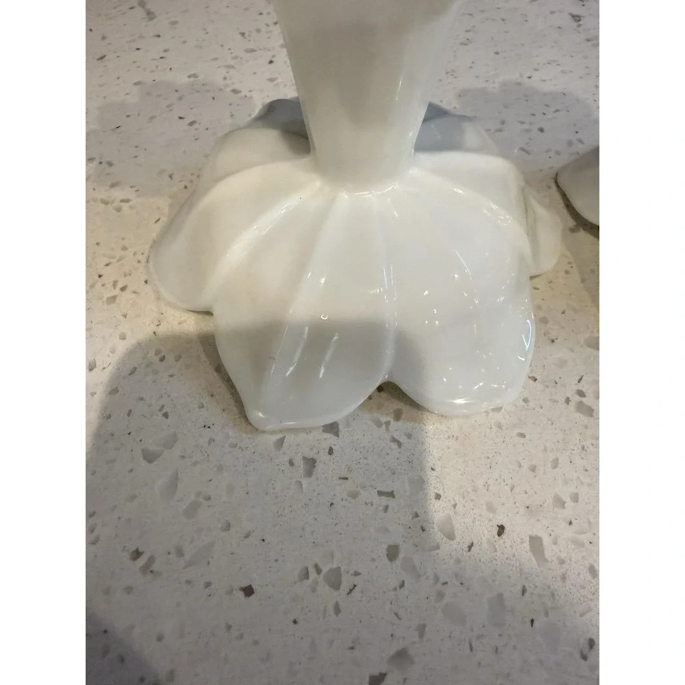 Westmoreland Milk Glass Lotus Pair Of Single Candle Stick Holders Mid Century